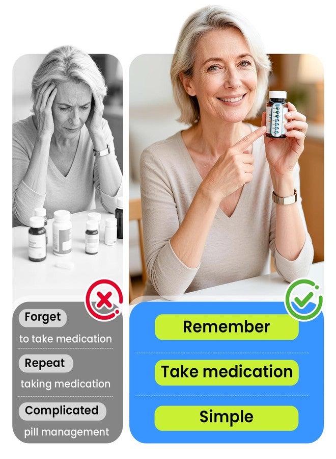 Odaro 2 Pack Pill Reminder, Lanyad or Sticker Pill Tracker, Work with Most Bottles, Reusable Medication Tracker Replacement of Vitamin Weekly (7 Day) Medicine Organizer - Image 4